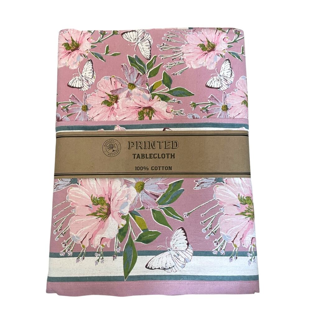 MAHOGANY Cotton Tablecloth 60x120 Pink Floral Butterflies NEW